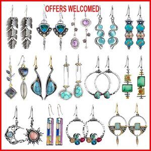 14 Pairs Vintage Teardrop Dangle Earrings Boho Retro Leaf Drop Set